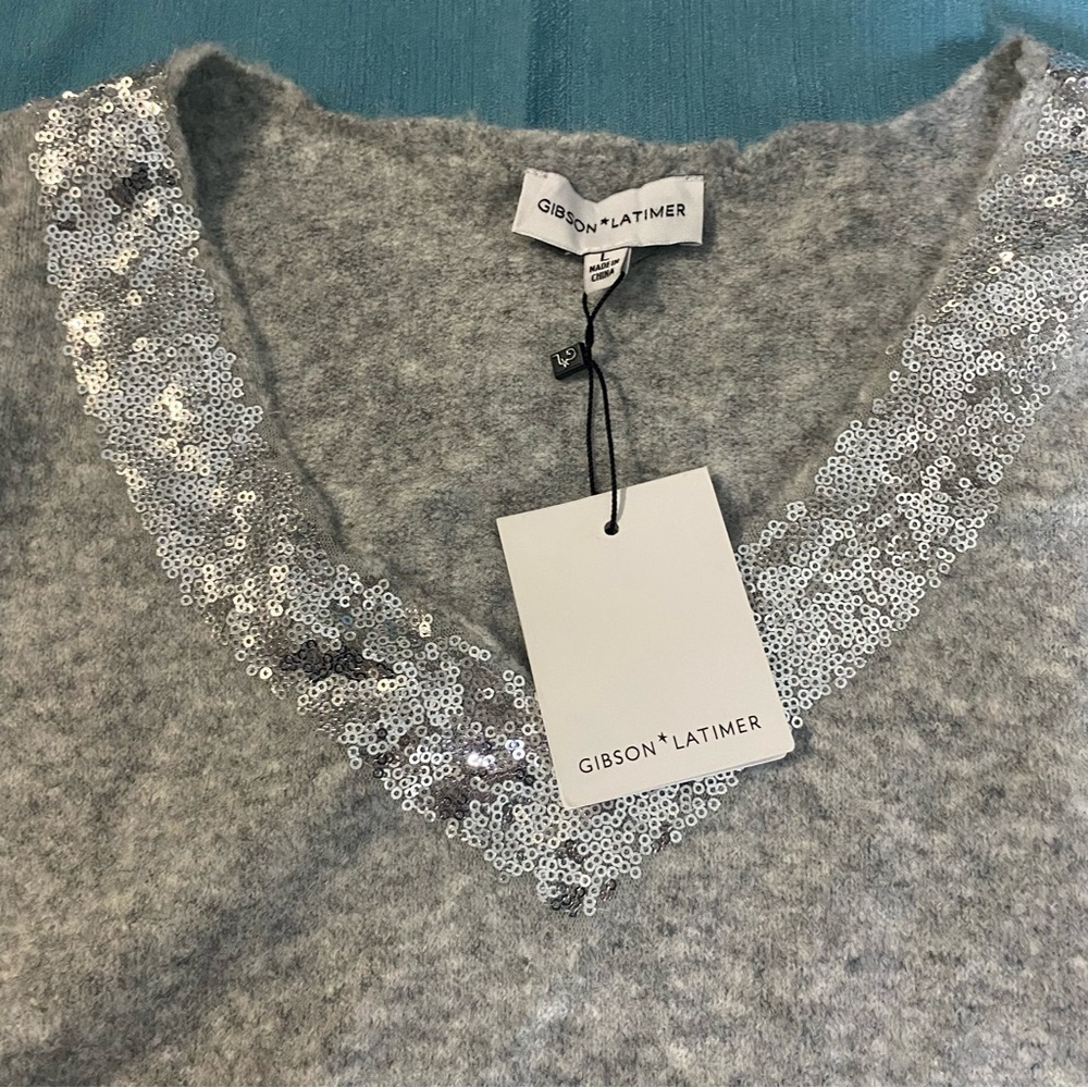 GIBSON LATIMER grey sequins oversized sweater size large